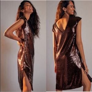 New Anthropologie Maeve Brown Sequin Shift Dress Size Small